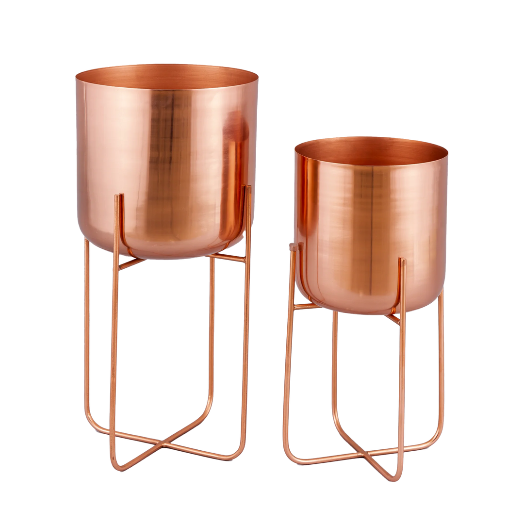 Rose Goldite Planter with Stand (Set of 2)