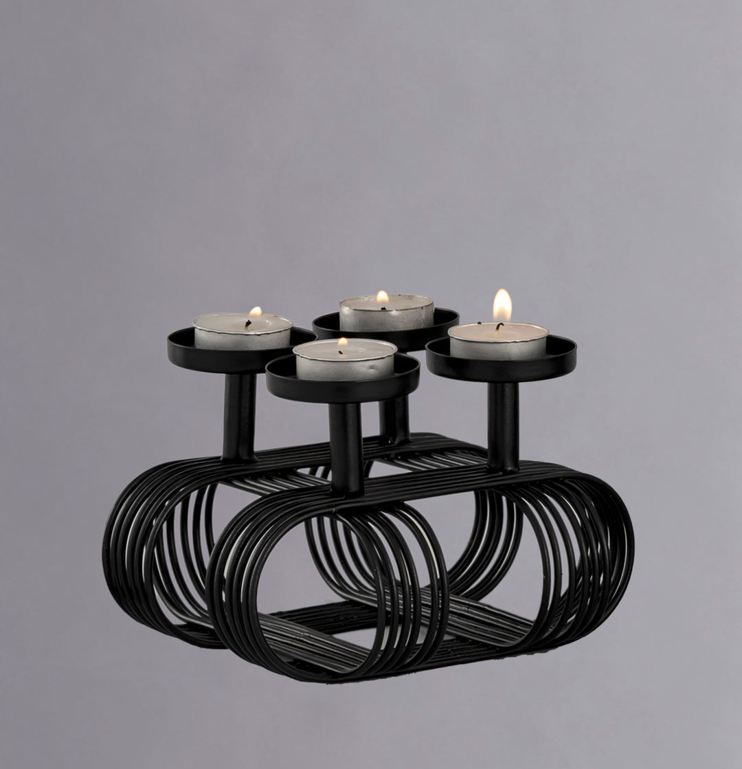 Metallic Black Tea-Light Candle Holder- Square