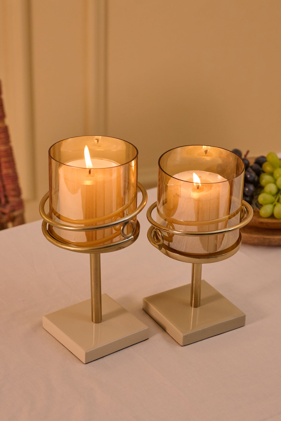 SET OF 2-  Gold CANDLE HOLDER