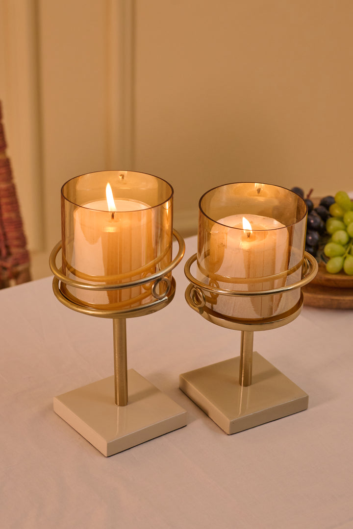 SET OF 2-  Gold CANDLE HOLDER