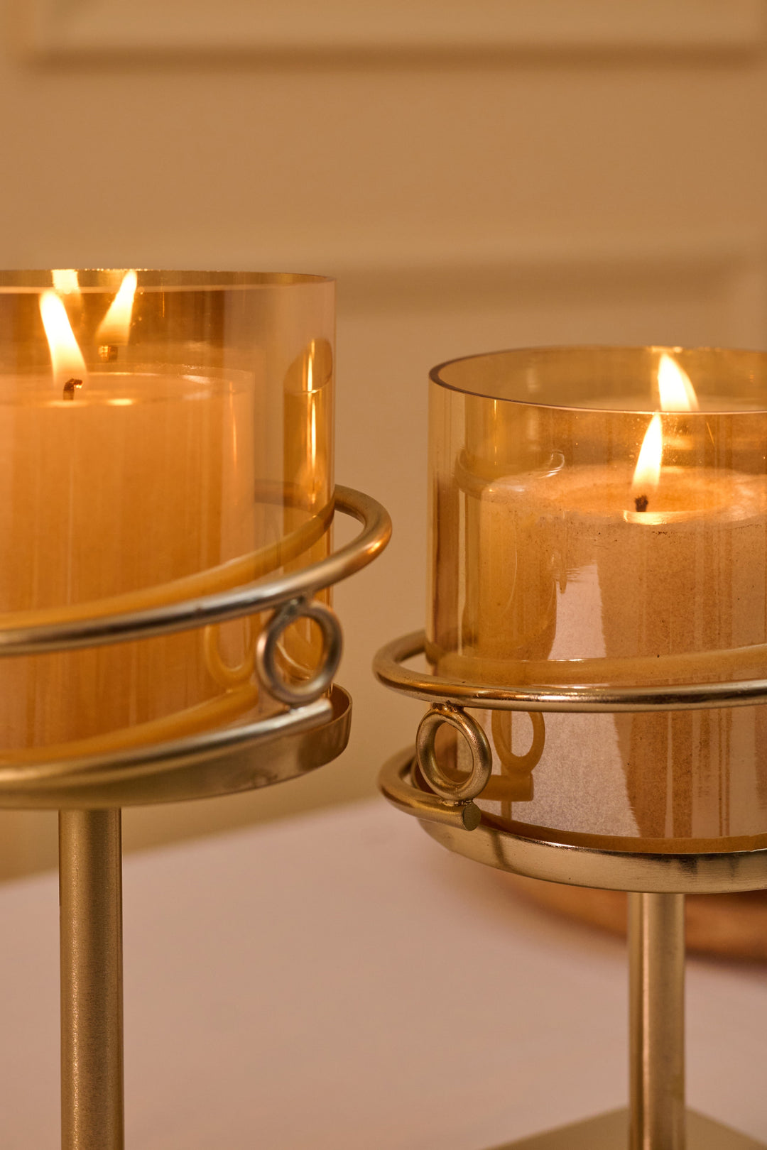SET OF 2-  Gold CANDLE HOLDER